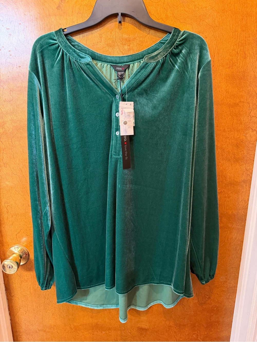 Women's Green Velvet Long Sleeve Tunic Top by intro new size 2X